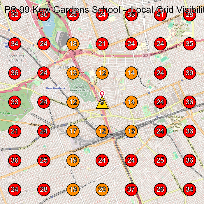 PS 99 Kew Gardens School GeoGrid visibility map for Preschool in Jamaica